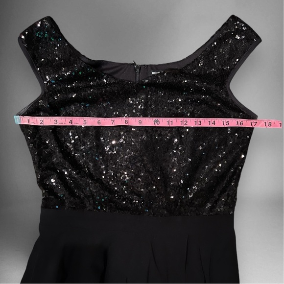 Roman Originals Black Sequin Bardot Gown Dress - Picture 5 of 11